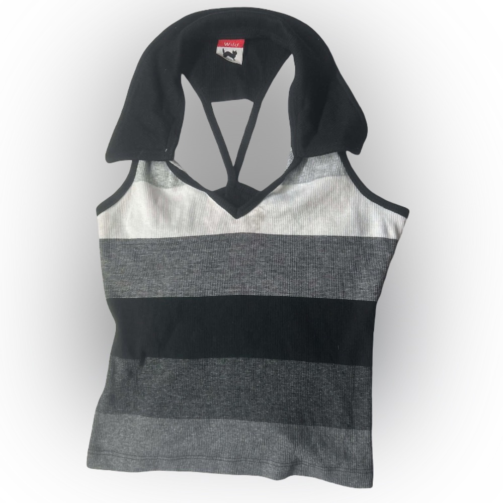 Black and Gray Striped Sleeveless Top